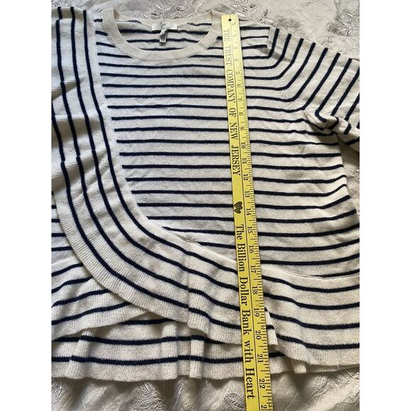 Joie Sweater Striped Jayni Wool Cashmere Top Sz L Short Sleeves Ruffles Crew - Picture 12 of 15
